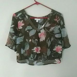 Sheer floral boho crop top
